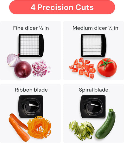 Pro Original Vegetable Chopper & Spiralizer, Kitchen Prep Tool | 4 in 1 Veggie Slicer, Onion & Fruit Cutter with Sharp Stainless Steel Blades & Container, All-In-One Food Prep Tool (White)4