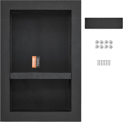 Shower Niche Ready for Tile 16" X 24", Double Shelf Organizer, Square Corners Wall-Inserted Niche Recessed, Sealed Protection Modern Soap Storage Niche for Shower Bathroom, Black1