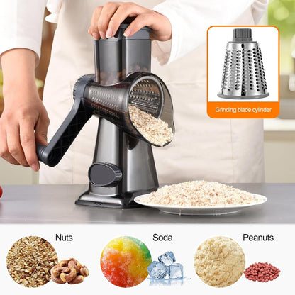 Rotary Cheese Grater Manual Hand Crank 3-In-1 Vegetable Shredde | Finger-Safe Design, Stainless Steel Drums, Suction Base. Perfect for Cheese, Vegetables, Nuts & Chocolate. Easy to Clean6