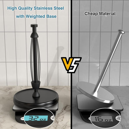 Paper Towel Holder Countertop, One-Handed Tear, Stainless Steel, Weighted Base, Black, Paper Towel Roll Holder Stand with Ratchet Mechanism for Kitchen Bathroom Farmhouse Essentials Decor Accessories5