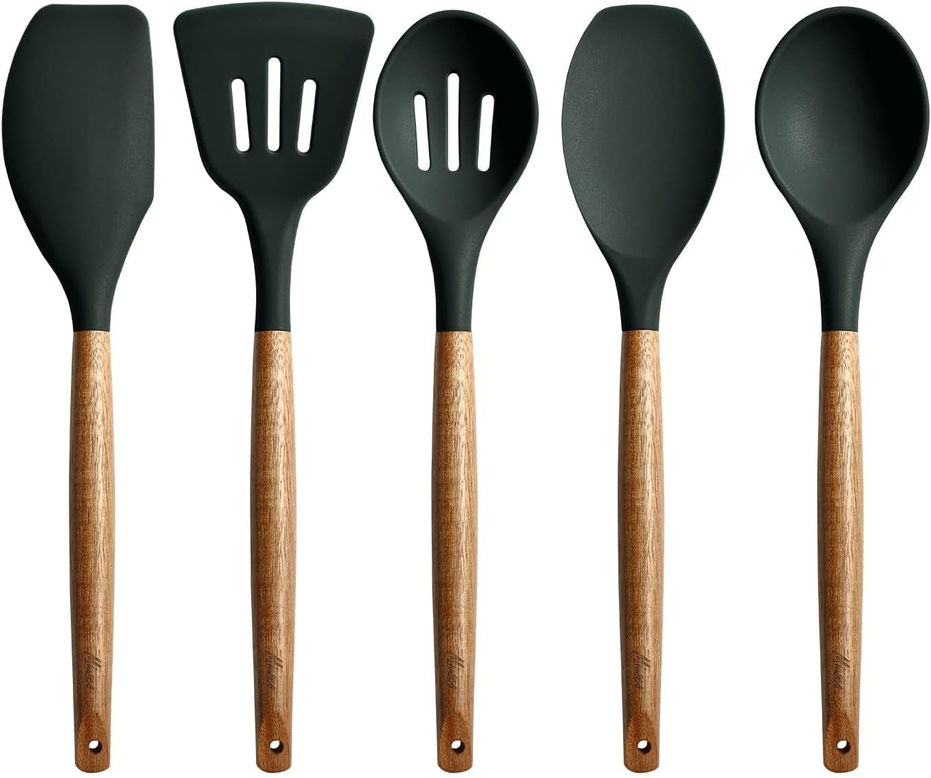 non-stick-silicone-cooking-utensils-set-with-natural-acacia-hard-wood-handle-5-piece-high-heat-resistant-green