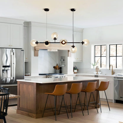 Lighting 6-Light Modern Globe Sputnik Chandelier Mid Century Black Pendant Light Chandelier Dining Room Linear Pendant Lighting Kitchen Island Adjustable Pendant Light Fixtures (Black+Amber)6