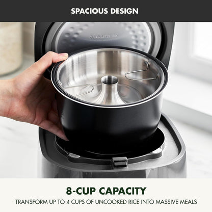 Rice Cooker, 8 Cups Cooked (4 Uncooked), Low-Carb & Soup Mode,10 ONE-TOUCH Cooking Presets, Pfas-Free Ceramic Steamer Basket, Fuzzy Logic, Auto Keep Warm, Oats, 24HR Delay Timer, Graphite6