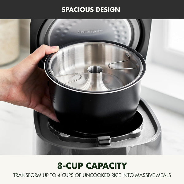 Rice Cooker, 8 Cups Cooked (4 Uncooked), Low-Carb & Soup Mode,10 ONE-TOUCH Cooking Presets, Pfas-Free Ceramic Steamer Basket, Fuzzy Logic, Auto Keep Warm, Oats, 24HR Delay Timer, Graphite6