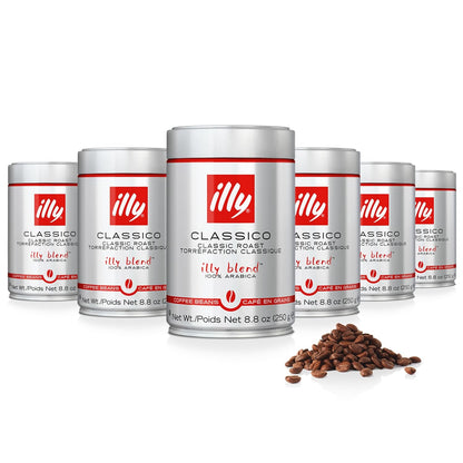 Illy Whole Bean Coffee, Classico Medium Roast, 8.8Oz, 6 Pack | 100% Arabica, Premium Italian Coffee, Ideal for Espresso, Drip, Moka and French Press Brewing1