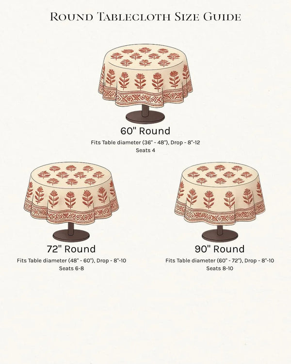 Cotton Blockprint round Tablecloth, Gulbahar Pink, 72 Inches5