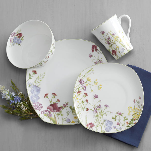 Wildflower Garden Dinnerware Set, 16-Piece Bone China Dishes Service for 4, Square Plates and Bowls Set with Mugs, Floral Design, Dishwasher and Microwave Safe6