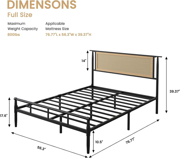 Rattan Bed Frame Full with Headboard, Black2