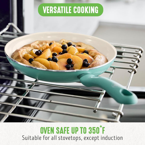 2 Piece (7” & 10”) Ceramic Nonstick Frying Pan Set, Turquoise | Pfas-Free Nonstick Coating, Family Skillet Set, Egg Pan, Omelet Pan, Stay-Cool Handles, Dishwasher & Oven Safe up to 350F6