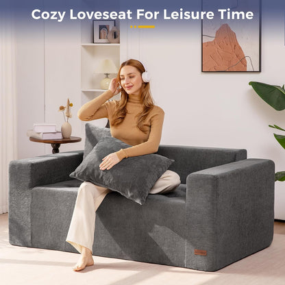 Modular Sofa Couch, 61" Loveseat Boneless Cloud Couch with Deep Seat, Chenille Upholstered Living Room Comfy Sofa Chair for Living Room, No Assembly Required, Light Grey3