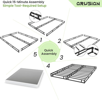 7 Inch Box Spring for Queen Bed, Quick Assembly Queen Size Metal Mattress Foundation with Fabric Cover, Strong Steel Frame, Heavy Duty, Low Profile Bed Frame Base Cama, Queen Upgraded Version9