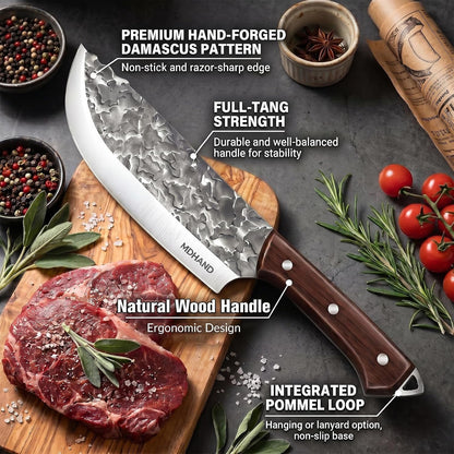 Butcher Knife Set, Hand Forged Butcher Chef Knife Set with Roll Bag | High Carbon Steel 14PCS Meat Cleaver Knife, Bone Chopper Knives, Fillet Knives for Kitchen, Camping Outdoor BBQ, Gift for Men5