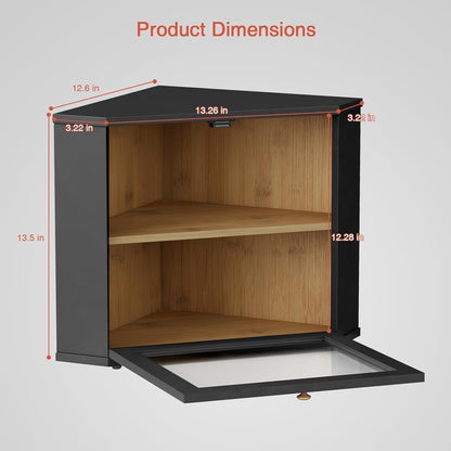 Corner Bread Box for Kitchen Countertop, Black Bread Storage Container for Homemade Bread, Two Layer Breadbox under Cabinet Mount, Large Bread Holder for Kitchen Counter, Pantry Shelf6