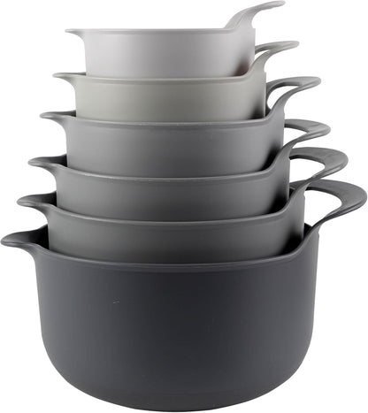 Nesting Plastic Mixing Bowl Set with Pour Spouts and Handles, Gray, 6 Piece Non-Slip1