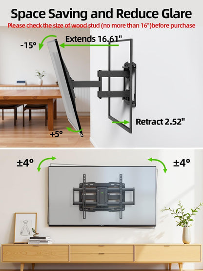 Full Motion TV Wall Mount for 42 55 65 75 85 86 Inch, TV Mount Swivel and Tilt,Wall Mount Bracket with Dual Articulating Arms up to 132Lbs, VESA 600X400Mm, Max 16" Wood Studs,  XML0195