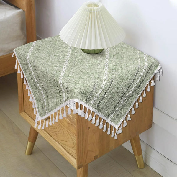 Boho Small Square Tablecloth 24''X24'', Sage Green Linen Table Cover, Nightstand Cover Top, round Square End Bedside Table Cloth Runner, Rustic Farmhouse Spring Summer Green Home Decor1
