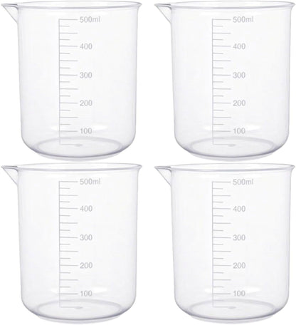 4PCS 500Ml Plastic Lab Beakers, Transparent Graduated Measuring Cups with Pour Spout for Science Experiments, Kitchen & DIY1