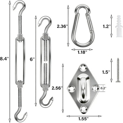 80Pcs Shade Sail Hardware Kit 6 Inch for Triangle Rectangle Sun Shade | Sun Shade Hardware Kit, 304 Grade Stainless Steel Turnbuckles & Brackets for Outdoor Patio Shade Canopy Tarp3