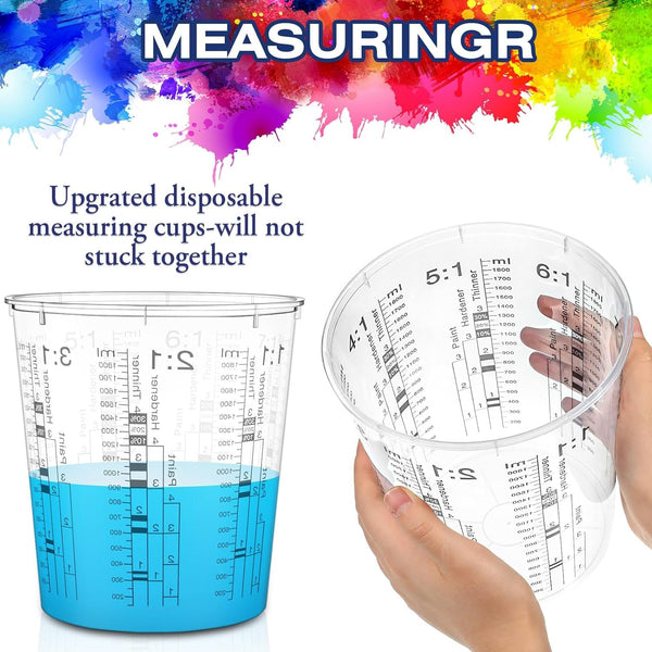 24 Pcs 64 Oz 1800 Ml Paint Measuring Cups Mixing Cups with Graduated and 20 Pcs Paint Mixing Sticks Plastic Disposable Resin Automotive Epoxy Mixing Cup for Paint Kitchen Cooking Baking3