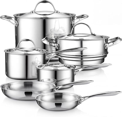 Fully Multi-Ply Clad Stainless Steel Pot & Pan Cookware Set | Saucepan, Steamer & Stockpot with Lids & Fry Pans. Fits Induction, Electric & Gas Cooktops. 10-Piece1