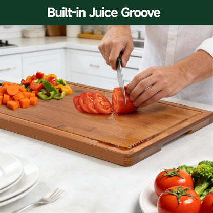 3-Piece Set Deep-Carbonized Bamboo Cutting Board for Kitchen, Carbonized | Crack-Resistant Wood Chopping Boards with Deep Juice Grooves, Pre-Oiled Butcher Block for Meat, Vegetables & Cheese4