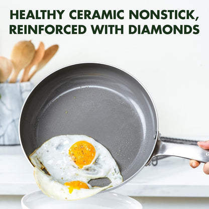 Chatham Tri-Ply Stainless Steel Healthy Ceramic Nonstick 8" Frying Pan Skillet, Pfas-Free, Induction Suitable, Dishwasher Safe, Silver2