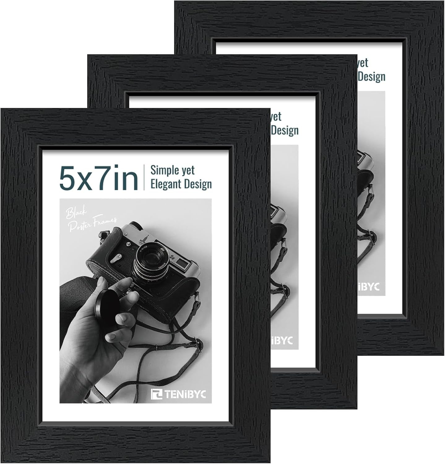 5x7-picture-frame-3-pack-black-wood-real-glass-for-photo-art