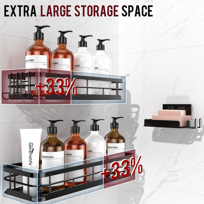 Large Capacity Shower Caddy, Heavy-Duty Adhesive Shower Organizers with Custom Aesthetic Design Soap, No Drilling Corner Shower Shelves, 5 Hooks for Bathroom Accessories, 3 Pack3