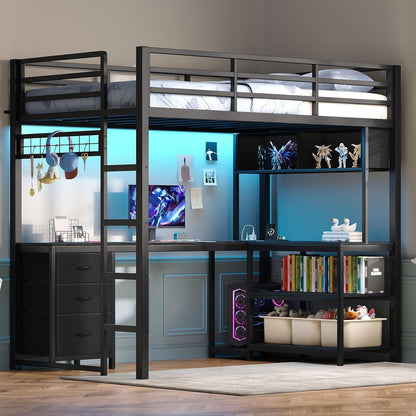 Twin Loft Bed with L‑Shaped Desk, RGB LED Lights, Black6