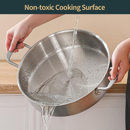Saute Pan, 7 Quart Tri-Ply Stainless Steel Saute Pan, 12Inch Deep Frying Pan with Lid, Saute Skillet, Rondeau Pot with Lid Compatible with All Cooktops up to 600℉8