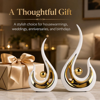 2Pcs White and Gold Modern Abstract Art Statue Table Decoration,Elegantes Ceramic Statue for Home Décor Accent,Mantel,Bookshelf,Centerpiece Table Decorations for Dining Room,Adornos Para Sala5