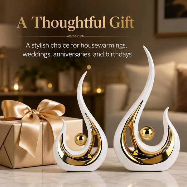 2Pcs White and Gold Modern Abstract Art Statue Table Decoration,Elegantes Ceramic Statue for Home Décor Accent,Mantel,Bookshelf,Centerpiece Table Decorations for Dining Room,Adornos Para Sala5