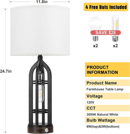 Table Lamps for Living Room, 3 Way Dimmable Farmhouse Lamp Set of 26