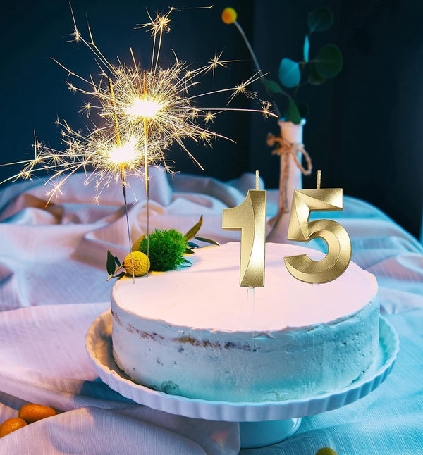 Gold 15Th & 51 Birthday Candles,Gold Number 15 Cake Topper for Birthday Decorations Party Decoration6