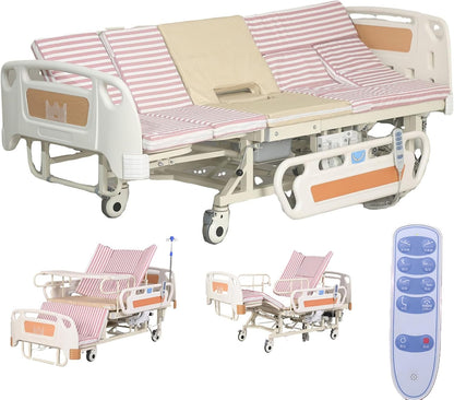 Full Electric Medical Beds 10 Function with Lateral Tilting, Electric Hospital Liftable Bed for Home Use with Air Cushion, IV Pole, Quiet Wheelss, up to 530 Lbs,Bed1