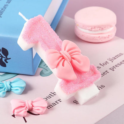Pink 1St Birthday Candle Bow Numbers 1 Candle Cake Topper Cupcake Decorations Party Decor for Girls and Women Anniversary Celebrations Supplies2