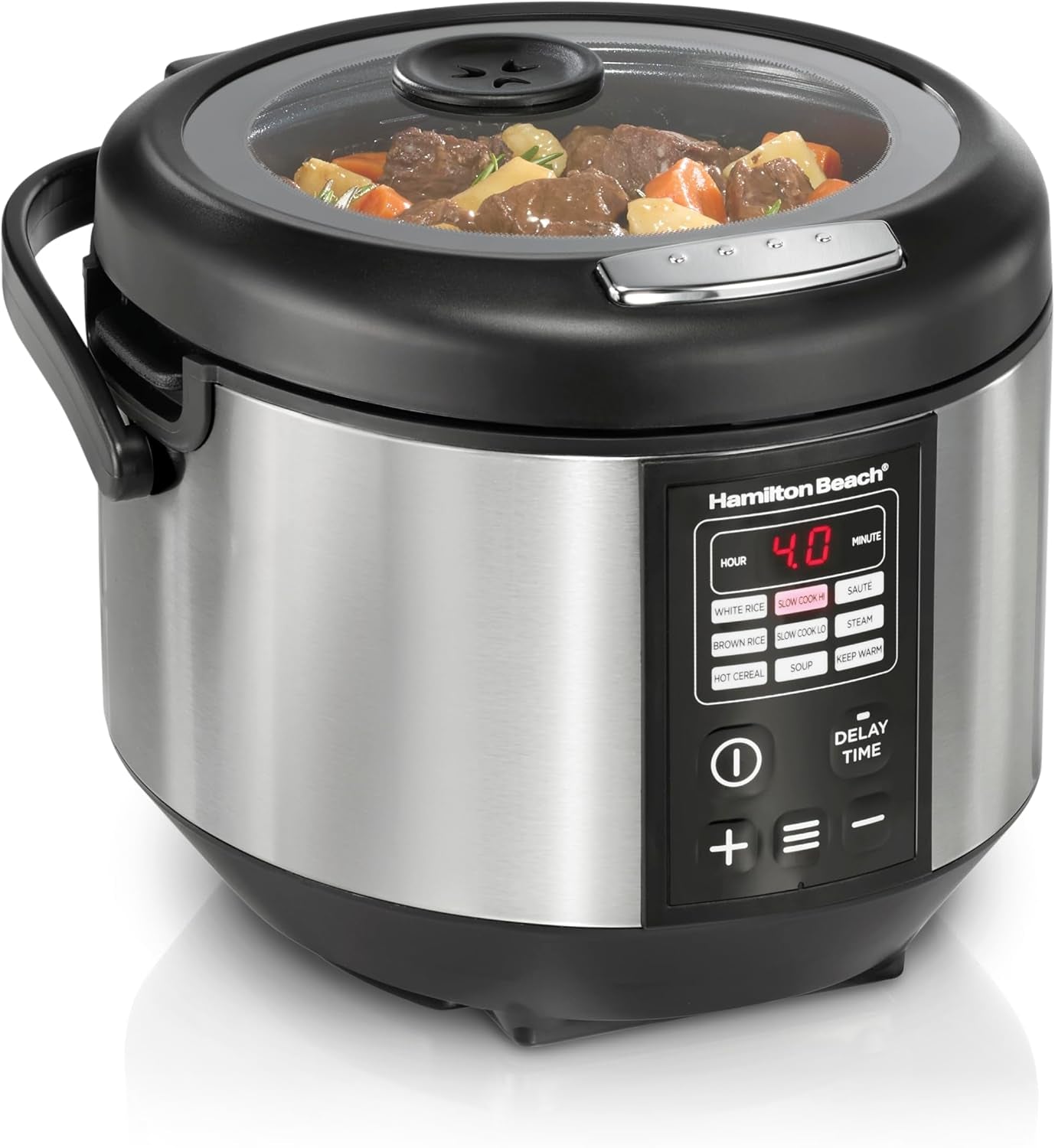 stay-or-go-20-cup-portable-multi-cooker-with-lid-latch-rice-cooker-slow-cooker-food-steamer-easy-digital-controls-pfas-free-nonstick-pot-glass-lid-black-stainless-steel