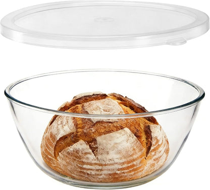 4.7QT Large Glass Mixing Bowl with Lid, Clear Glass Salad Cooking Bowls for Sourdough, Salad and Storage Prepping and Baking Food Storage Set1