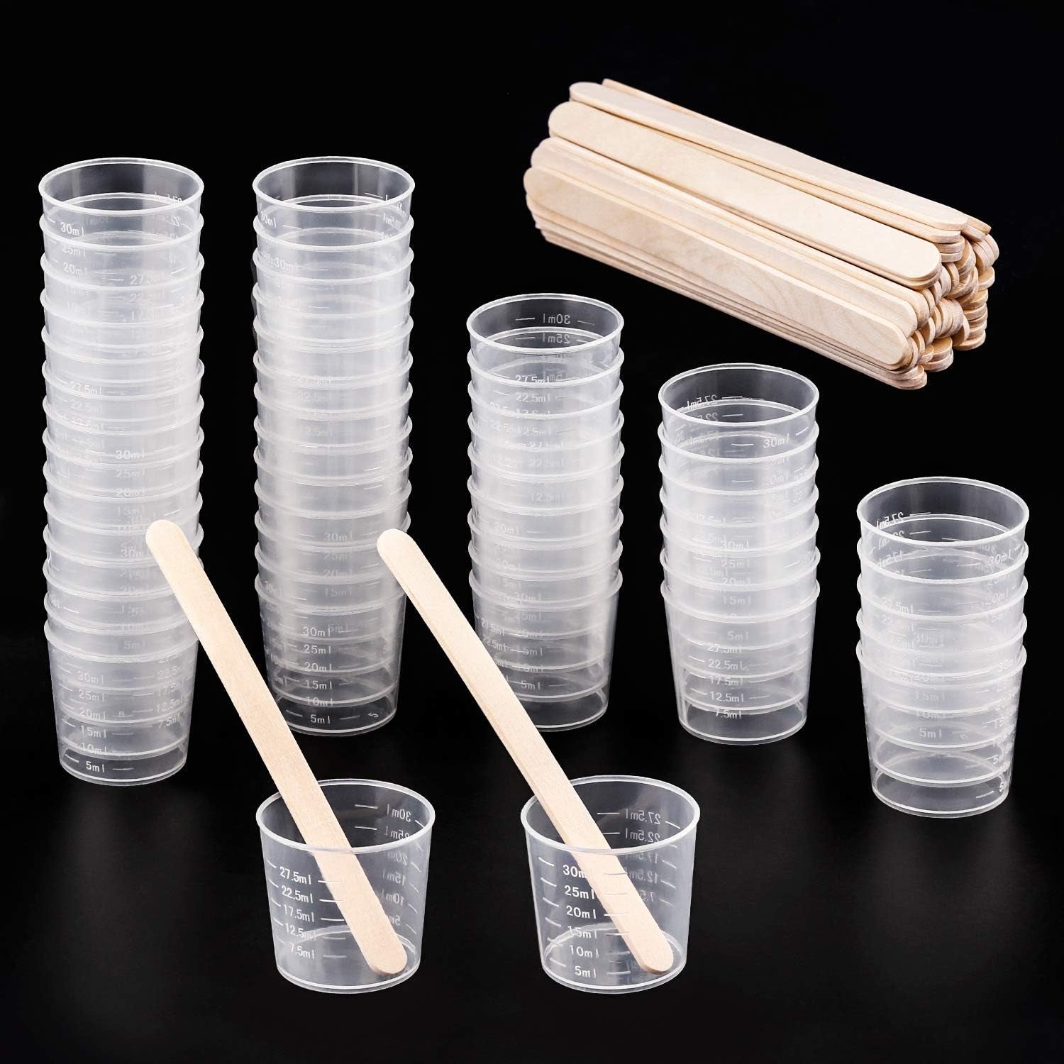 50-pack-30ml-plastic-reusable-graduated-cups-transparent-scale-cups-with-50-pack-wooden-stirring-sticks-for-mixing-paint-stain-epoxy-resin
