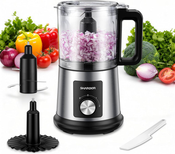 Electric Food Processor, 4 Cup Food Chopper with 3 Speed Settings (Pulse + Hands-Free 1&2), 400W Powerful Motor, 4 Bi-Level Blades and Whisk Attachment, Bpa-Free, Stainless Steel1