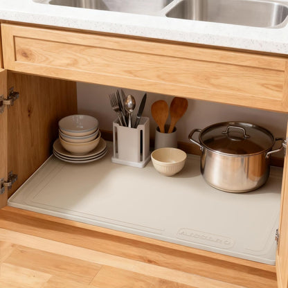 Under Sink Mat 34" X 22", Waterproof Silicone Cabinet Kitchen Liner, Beige8