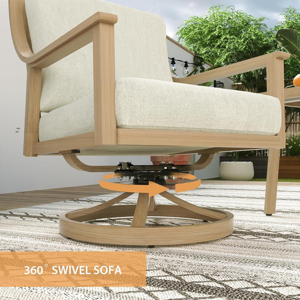4-Piece Outdoor Patio Furniture Set for 5, Aluminum Outdoor Conversation Set Includes 1 Three-Seater Sofa, 2 Swivel Chairs, and 1 Coffee Table, Perfect for Porch, Deck, Garden, (Beige)5