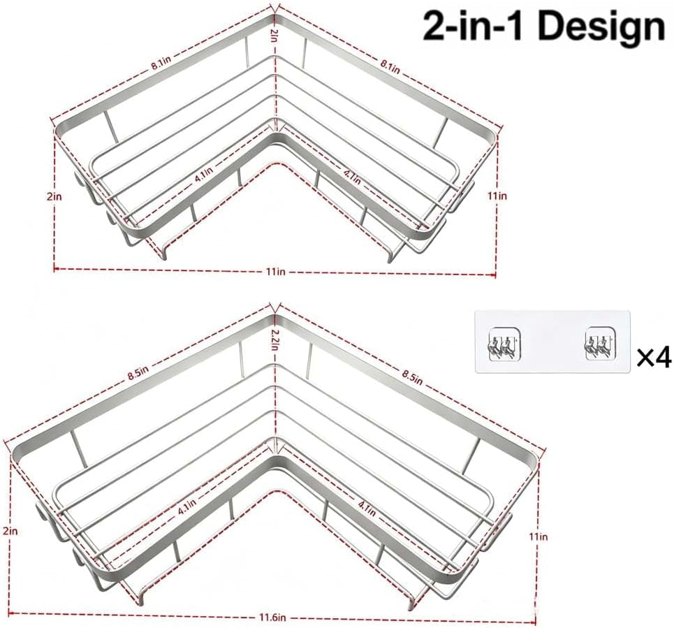 shower-caddy-2-pack-adhesive-no-drilling-corner-shower-shelf-rustproof-bathroom-organizer-with-hooks
