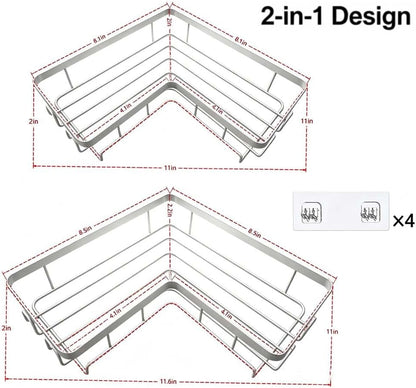 Shower Caddy 2 Pack, Adhesive No Drilling Corner Shower Shelf, Rustproof Bathroom Organizer with Hooks2