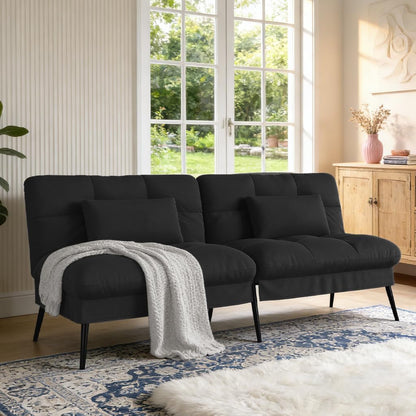 72″ Futon Sofa Bed, Sleeper Sofa with Adjustable Backrest, Black1