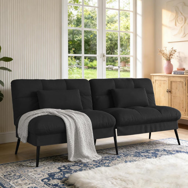 72″ Futon Sofa Bed, Sleeper Sofa with Adjustable Backrest, Black1