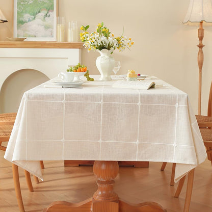 Table Cloth Square 60X60 Inch Plaid White Linen Tablecloth Square8