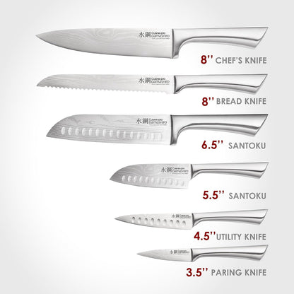 Damashiro Knife Block (Kumi, 7-Piece Chef Knife Set) - Japanese Steel Knife - Magnetic Knife Block- Damascus-Inspired Blade Kitchen Knives2