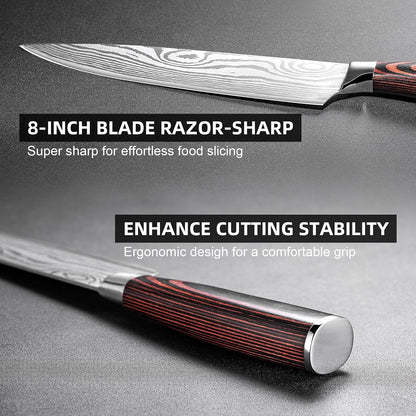 Chef Knife Professional Japanese AUS-10 Steel Core Kitchen Knife with Damascus Pattern, Razor Sharp 8 Inch Chefs Knife with Full-Tang Ergonomic Handle - Ideal for Home Cooks & Professional Chefs4