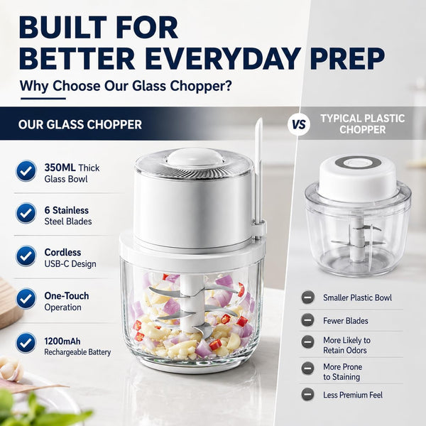 Electric Garlic Chopper 350ML, Portable USB Rechargeable Veggie Chopper | Glass Bowl Mini Food Processor, Wireless Garlic Grinder Masher Onion Chopper for Ginger, Chili, Fruit, Meat, Etc7